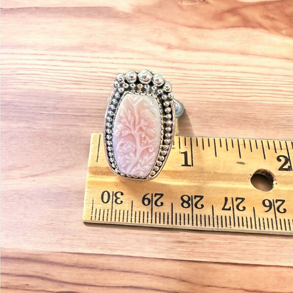 Native Pink Carved Conch Ring in Sterling Silver - Picture 3 of 10